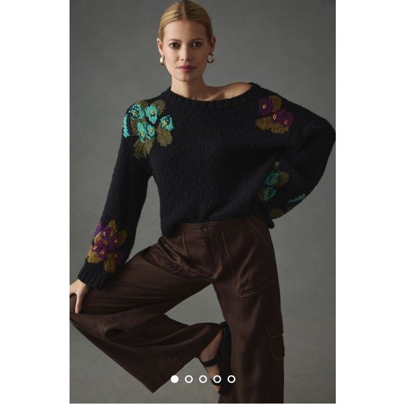 Maeve Embroidered Cropped Sweater Size S - Picture 3 of 9